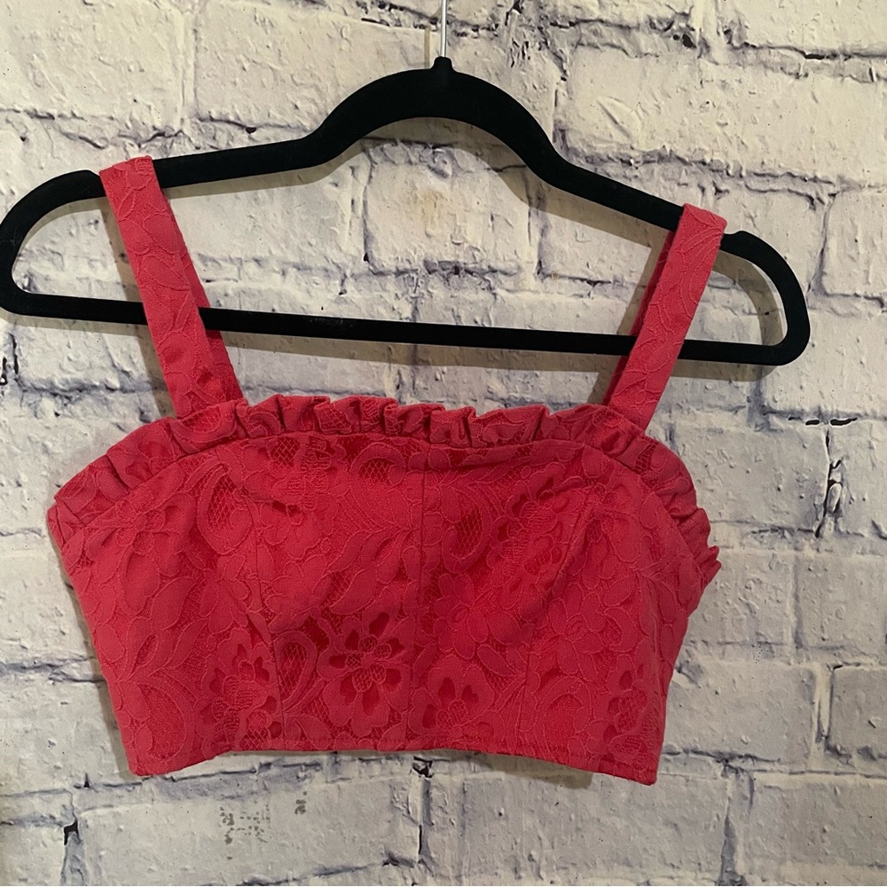 Free People Fiona Jacquard Lace Ruffled Smocked Crop Corset Top Pink 4 - Picture 5 of 14